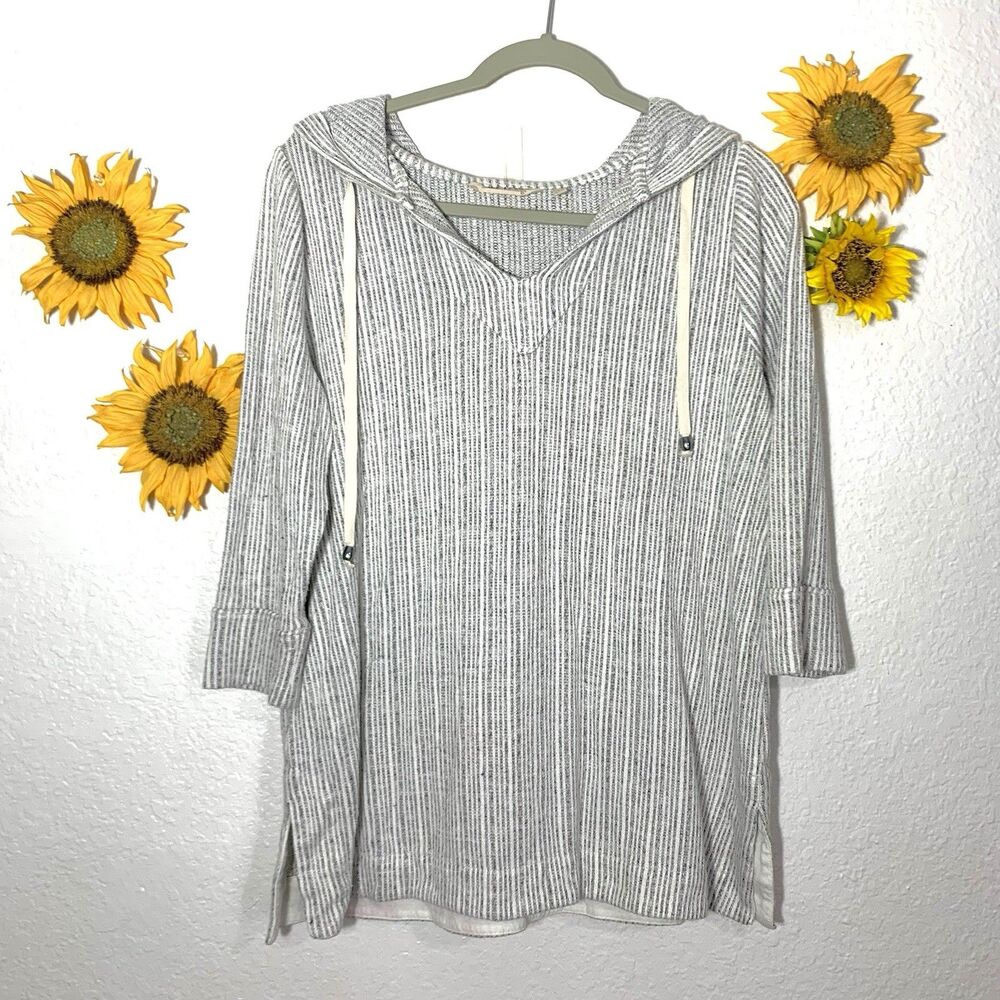 Soft Surroundings Soft Pin Stripe Light Weight Sweater Hoodie Size Small Womens